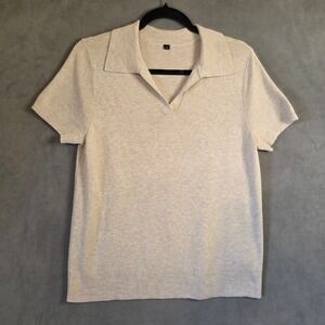 ARACH&CLOZ Short Sleeve Polo Sweater Women's Large Preppy Quiet Luxury Coastal